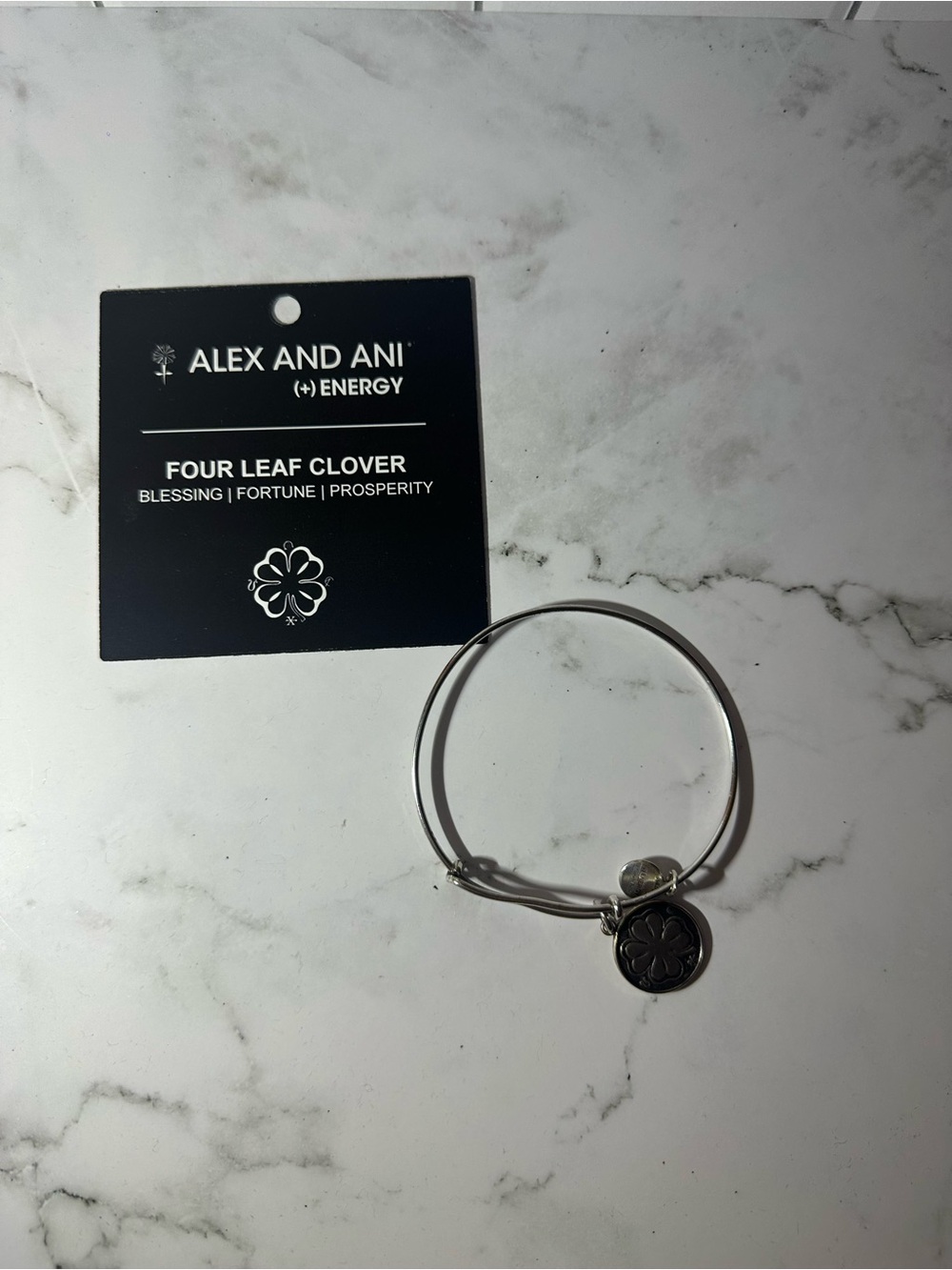 Alex and Ani Silver Tone Four Leaf Clover Bangle Bracelet
